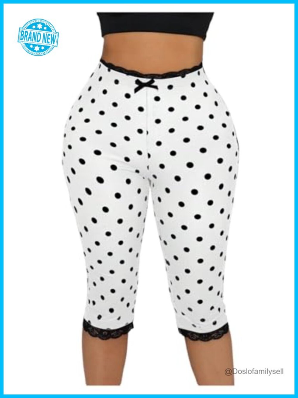 Women's Polka Dots Capri Leggings Lace Trim Skinny Yoga Pants